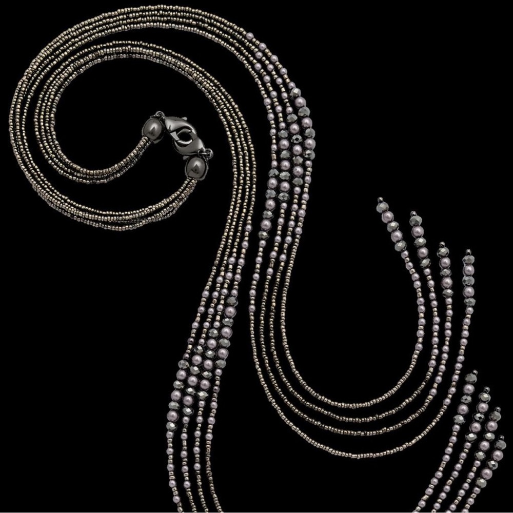 Premier Designs Hematite Plated Multi Strand Lariat Necklace with Hematite Beads